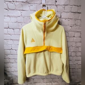 Nike ACG Womens Half Zipper Fleece Pullover Hoodie Large Yellow Anorak